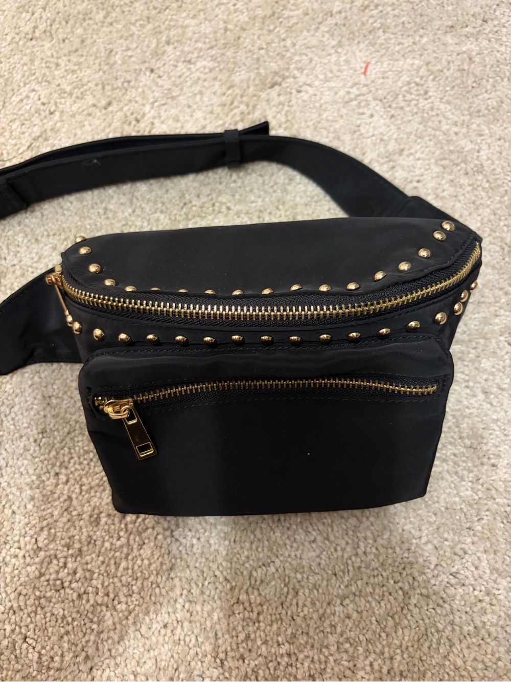Forever 21 Black Studded Waist Bag with Gold Hardware